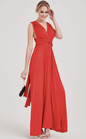 Casual Red Chiffon Party Floor-length Bridesmaid Dress