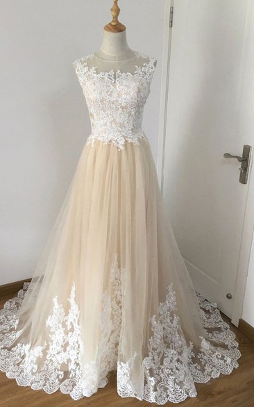 Casual A Line Bateau Floor-length Sleeveless Lace Prom Dress with Appliques