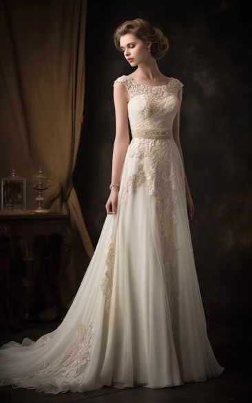 Elegant Chiffon Empire Sheath Ruched Applique Beaded Wedding Dress