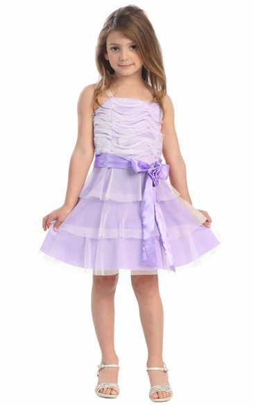 Tiered Embroidery Midi Floral Flower Girl Dress