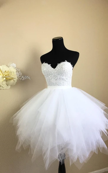 Sweetheart Tulle Ruffled A-line short Dress With Lace top