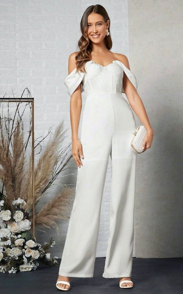 Off the Shoulder Chiffon Empire Boing Bridal Jumpsuit Pantsuit