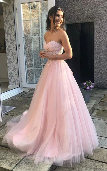 Sweetheart A-line Empire Lace Applique Tulle Evening Prom Dress