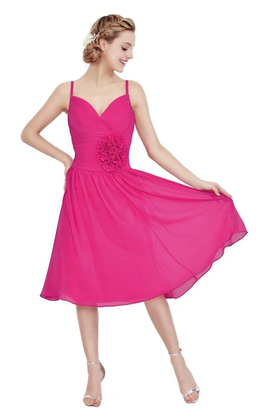 Chiffon Floral 3-4-Length Sleeveless Dress