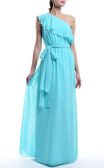 One-shoulder Chiffon Sleeveless Floor-length Dress With bow And draping