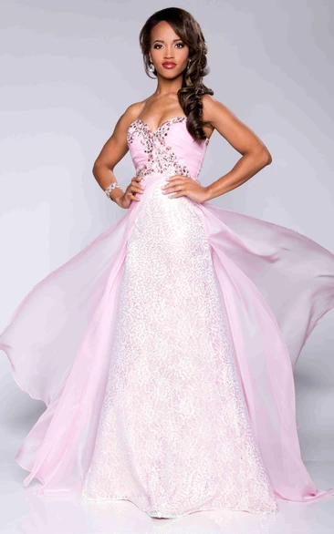 A Line Sweetheart Sleeveless Sweep Train  Prom Dress with Corset Back and Beading