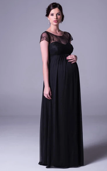 Short Sleeve scoop-neck Chiffon maternity Dress 