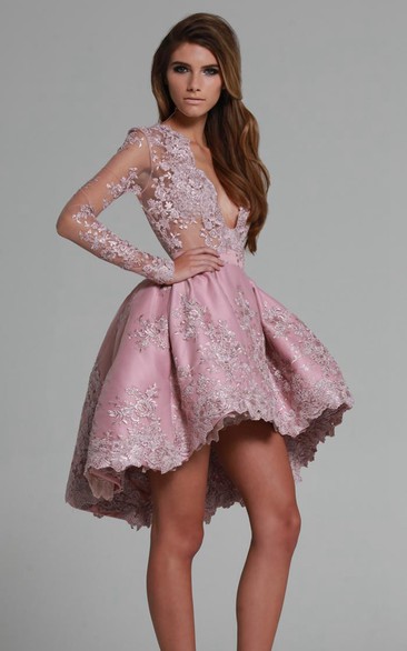 Party Lace Applique Long-Sleeves A-Line Dress
