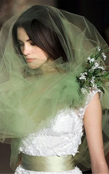 Simple Plain Tulle Light Green Bridal Veil