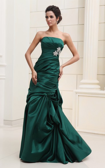 Ruched Pick-Up Ruffled Satin Unique Strapless Dress - Dress Afford