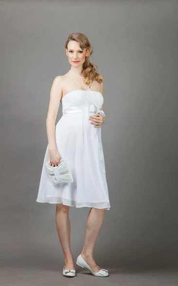 Strapless Knee-length Empire short A-line Dress With bow And cape