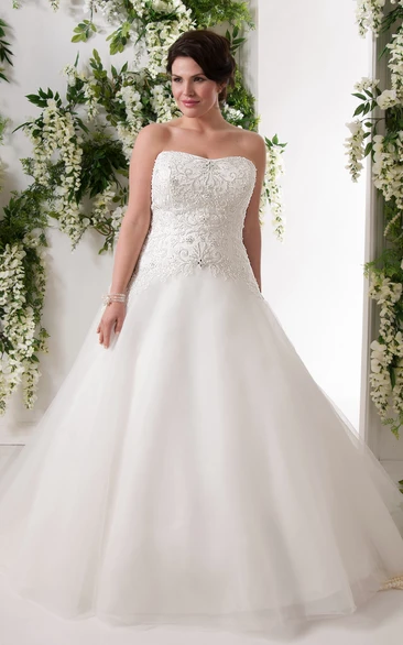 Strapless A-line Tulle Ball Gown With Beaded top And Corset Back