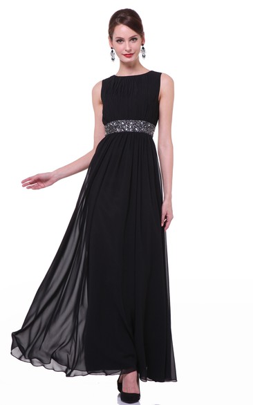 A-line Jewel Sleeveless Ankle-length Chiffon Prom Dress with Waist Jewellery