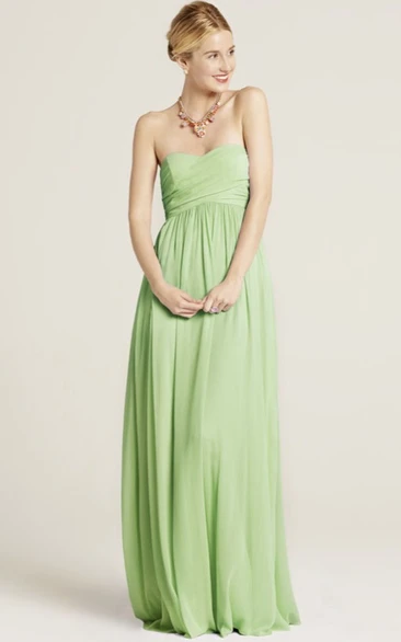 A Line Sweetheart Sleeveless Floor-length Chiffon Bridesmaid Dress with Criss Cross and Ruching