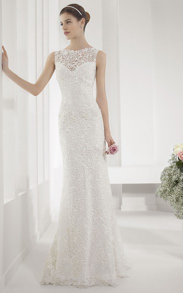 Sheath Scoop Sleeveless Floor-length Lace Wedding Dress with Keyhole and Buttons