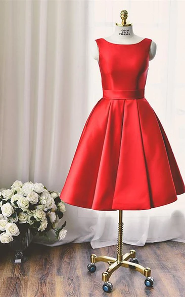 Bateau-Neck Bowknot Short Quality High Homecoming Red Dress