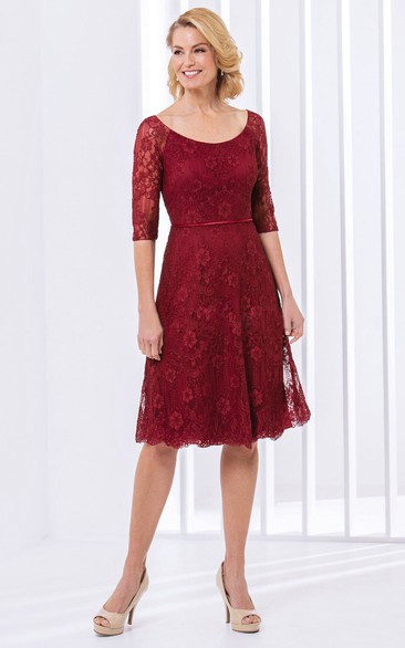 Lace Scoop-neck Half Sleeve short Dress With Zipper