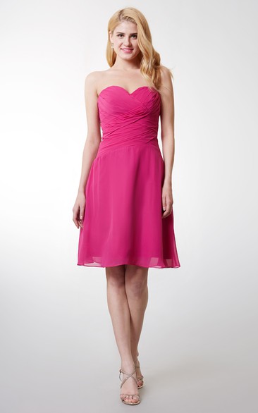 Ruched Backless Chiffon Sleeveless Sweetheart Short Gown