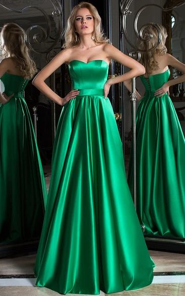 Ball Gown Sweetheart Sleeveless Floor-length/Sweep/Brush Train Satin Evening Dress with Corset Back and Bow