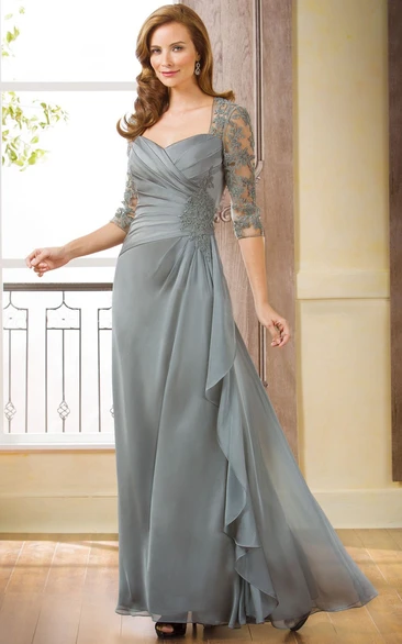 Ruffle Appliques Long 3-4-Sleeved Gown