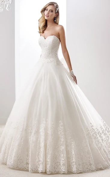 Ball Gown Sweetheart Sleeveless Floor-length Tulle/Lace Wedding Dress with Appliques and Bow