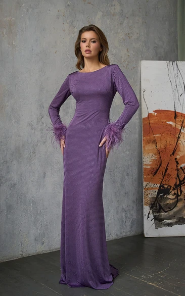 Purple Scoop-neck Long Sleeve Sheath Elegant Dress