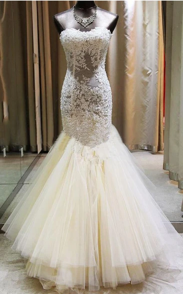 Appliqued Es Tulle Floor Length Sweetheart Sassy Wedding Gown