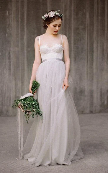 Lace Button Bridal Tulle Chiffon Satin Dress