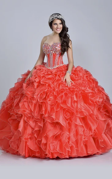Sequined Ruffled Sweetheart Neck Lace-Up Ball Gown
