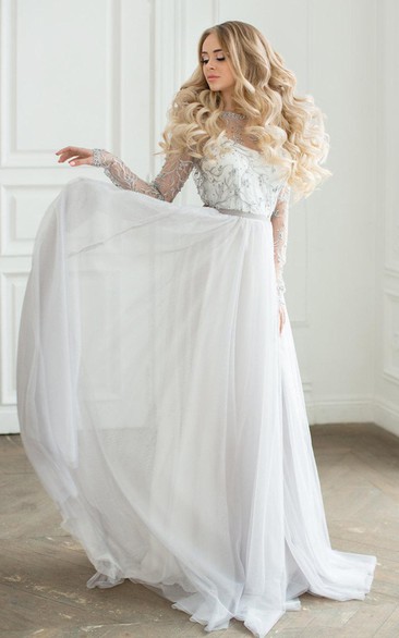 Tulle Satin Beaded Lace Embroidered Wedding Dress
