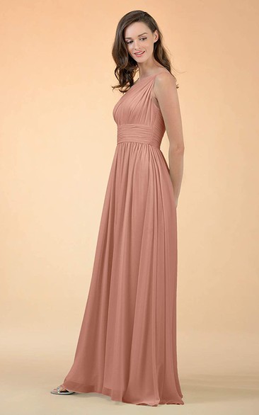 Elegant A Line Chiffon One-shoulder Floor-length Bridesmaid Dress With Ruching