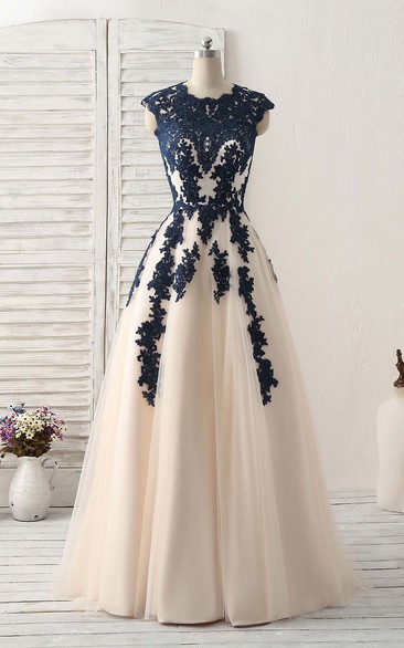 Elegant Jewel Neck A Line Tulle Dress with Appliques and Beading