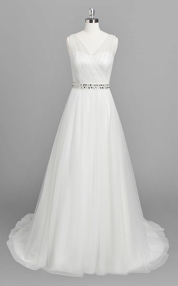 Ruffled Appliqued Bridal A-Line Vintage Chiffon Dress