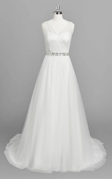 Ruffled Appliqued Bridal A-Line Vintage Chiffon Dress