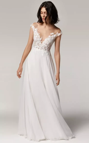 Casual V-neck Off-the-shoulder Sheath Chiffon Floor-length Wedding Dress