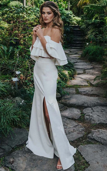 Chic Two Piece Off-the-shoulder Slit Front Wedding Dress