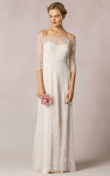 retro Off-the-shoulder Lace 3-4-sleeve Illusion Wedding Dress
