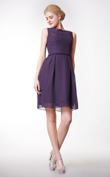 A-Line Chiffon Bateau-Neck Simple Short Dress