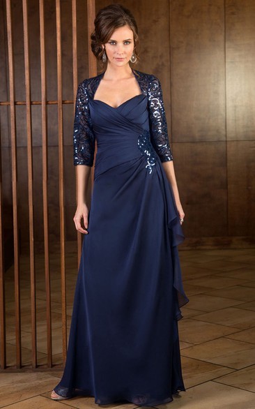 Sequined A-line side-draped Mother of the Bride Dress With Illusion