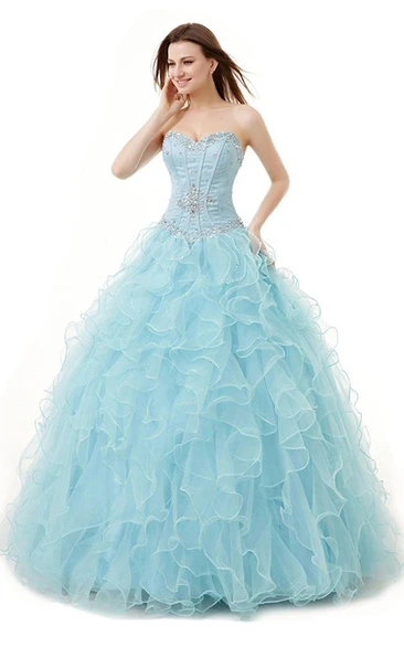 Sweetheart Sequined Ruffled Strapless Ball Gown
