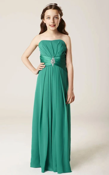 Sheath Straight Across Sleeveless Floor-length Chiffon Bridesmaid Dress with Lace-up and Ruching