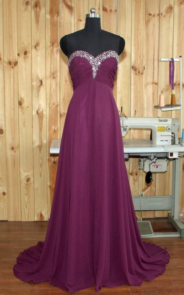 Sweetheart Beaded Chiffon Floor-Length Empire Sleeveless Dress