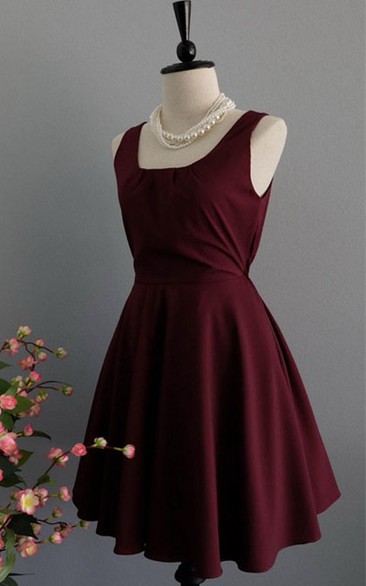 square-neck Sleeveless short Chiffon Dress With bow And Low-V Back