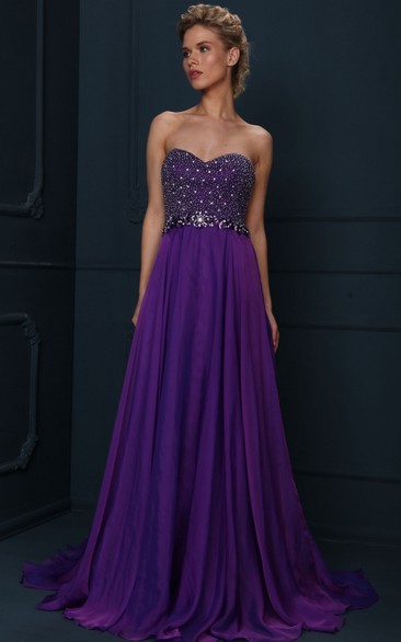 A-line Sweetheart Sleeveless Floor-length Jersey Evening Dress with Corset Back and Beading