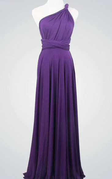 One-shoulder Jersey long Dress With Pleats And bow