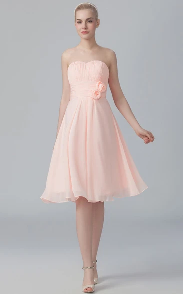 A-Line Floral Chiffon Short Sweetheart Pleated Dress