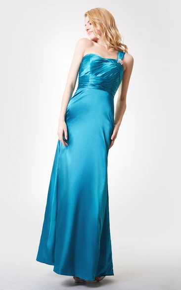 One Shoulder Ruched Long Chiffon Dress With Tiers