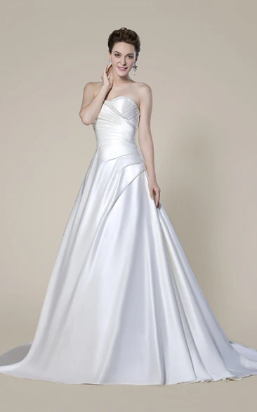 Elegant Strapless Beaded Criss Cross Bridal Gown With Button Back And Draping
