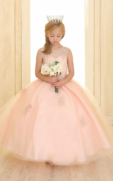 pastel Scoop-neck Sleeveless Ball Gown flower girl Dress With Beading