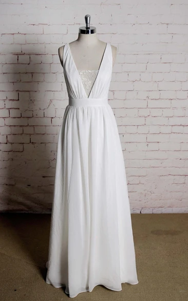 A-Line Simple Strap Back V-Neckline Sassy Bridal Dress